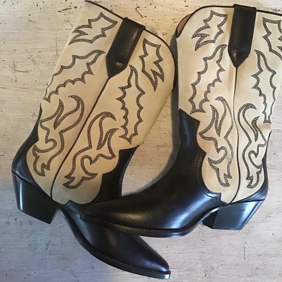 Isabel Marant Duerto Leather Cowboy Boots Black/Ecru Sz 41 - Picture 1 of 10